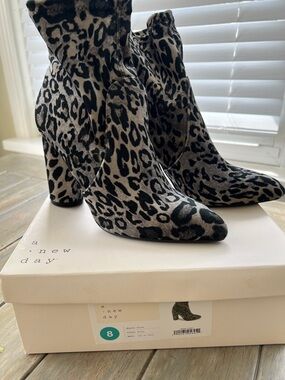 A New Day Leopard Print Suede-Like Ankle Boots - Gray/Black